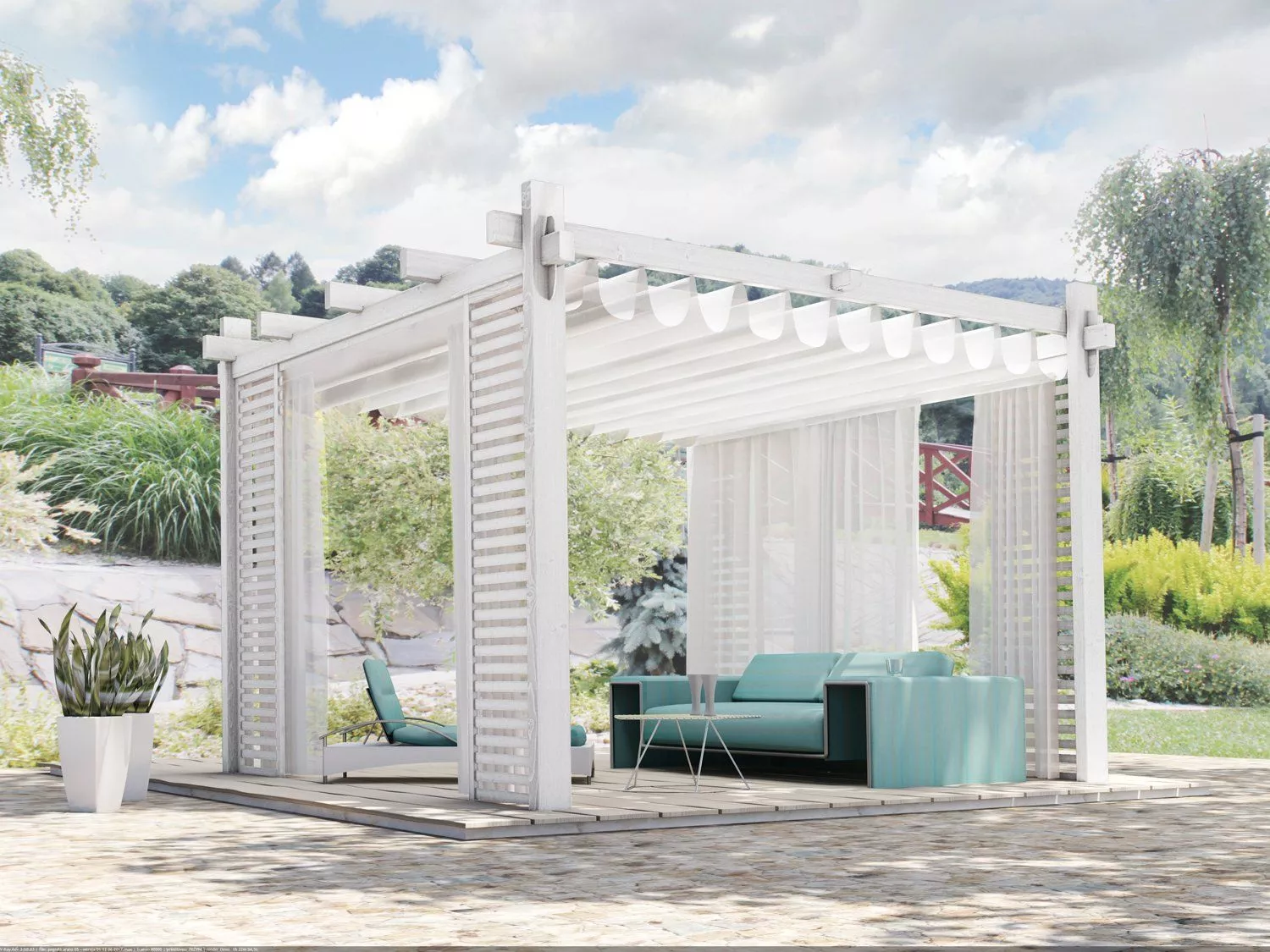 Деревянная пергола у бассейна