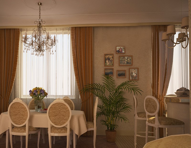 Шторы Somfy в классическом дизайне гостиной-столовой